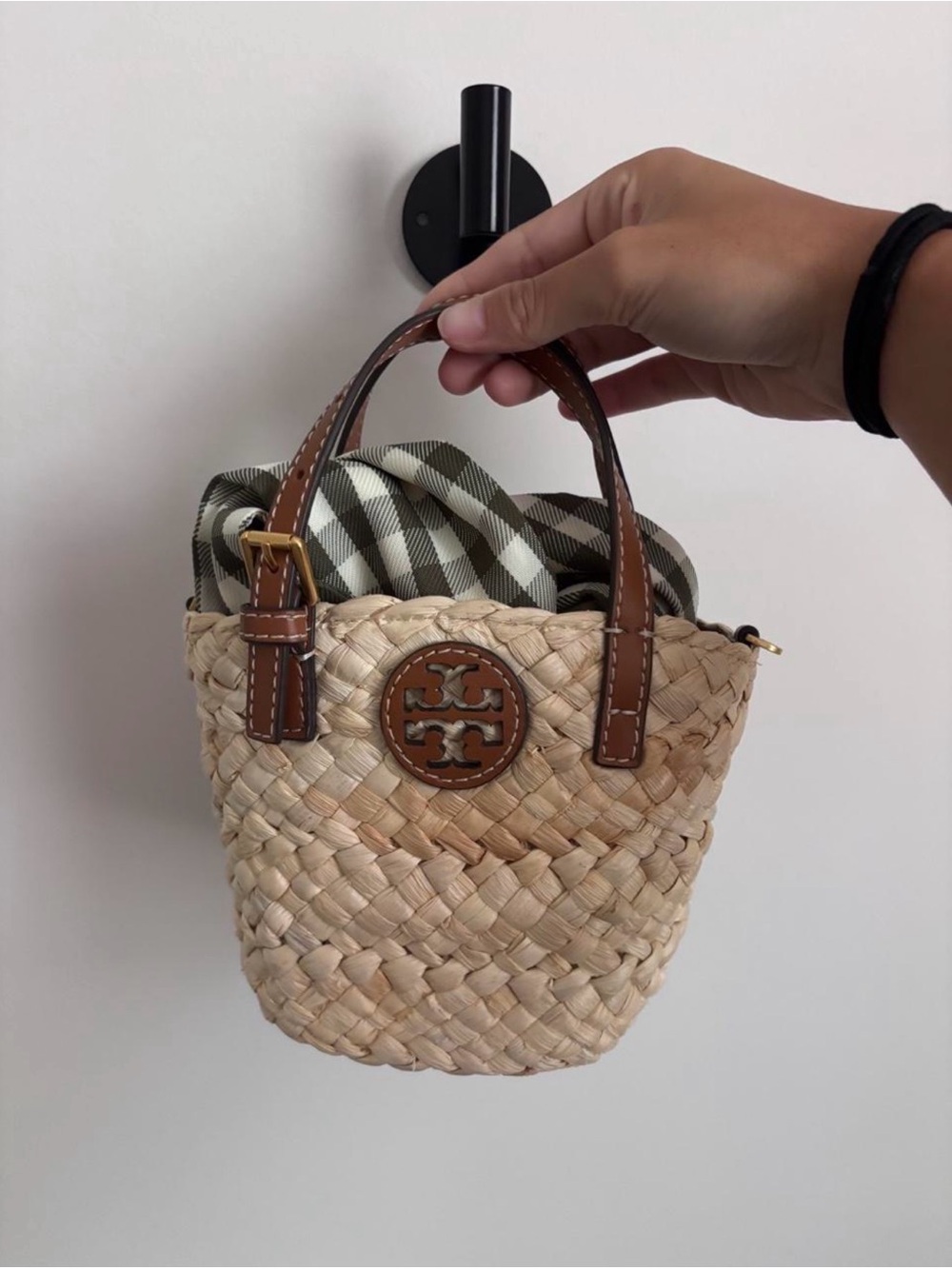 Tory Burch Woven Straw Mini Tote with Brown Leather Handles